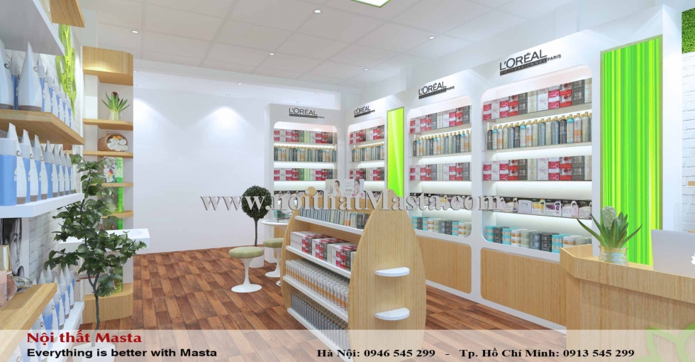 Thiết kế shop mỹ phẩm theo phong cách hiện đại, sang trọng